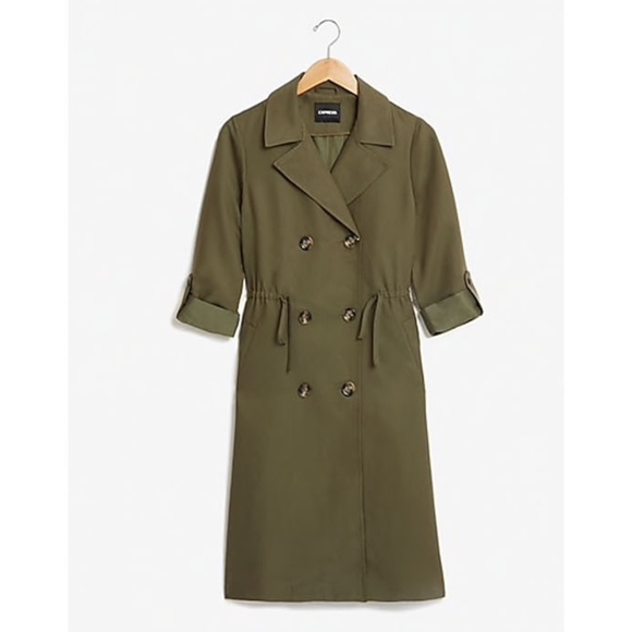 NEW Express Cinched Trench Coat - Green - Picture 2 of 2